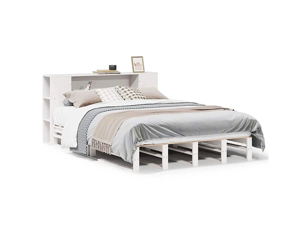 Bed met boekenkast zonder matras massief hout wit 150x200 cm