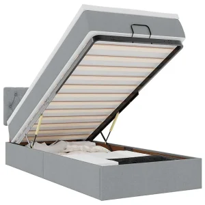 Bed met matras 90×200 cm stof lichtgrijs Bed met matras 90×200 cm stof lichtgrijs