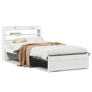Bedframe met hoofdbord massief grenenhout wit 75×190 cm Bedframe met hoofdbord massief grenenhout wit 75×190 cm