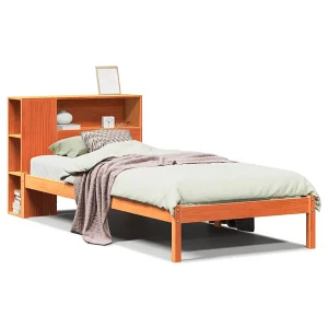 Bed met boekenkast zonder matras grenenhout wasbruin 100×200 cm