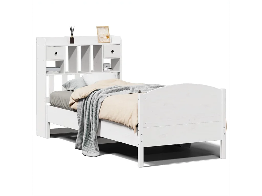 Bed met boekenkast zonder matras grenenhout wit 75x190 cm
