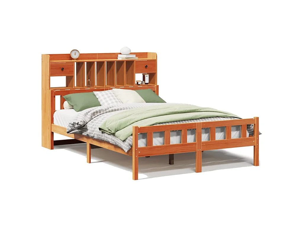 Bed met boekenkast zonder matras grenenhout wasbruin 160x200 cm