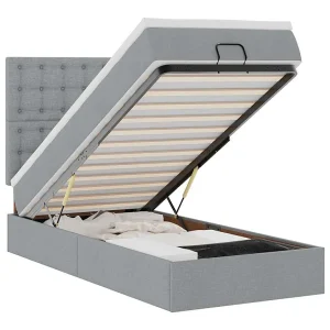 Bed met matras 100×200 cm stof lichtgrijs