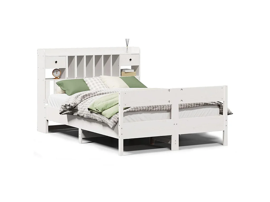 Bed met boekenkast zonder matras grenenhout wit 150x200 cm