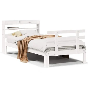 Bedframe met hoofdbord massief grenenhout wit 75×190 cm Bedframe met hoofdbord massief grenenhout wit 75×190 cm
