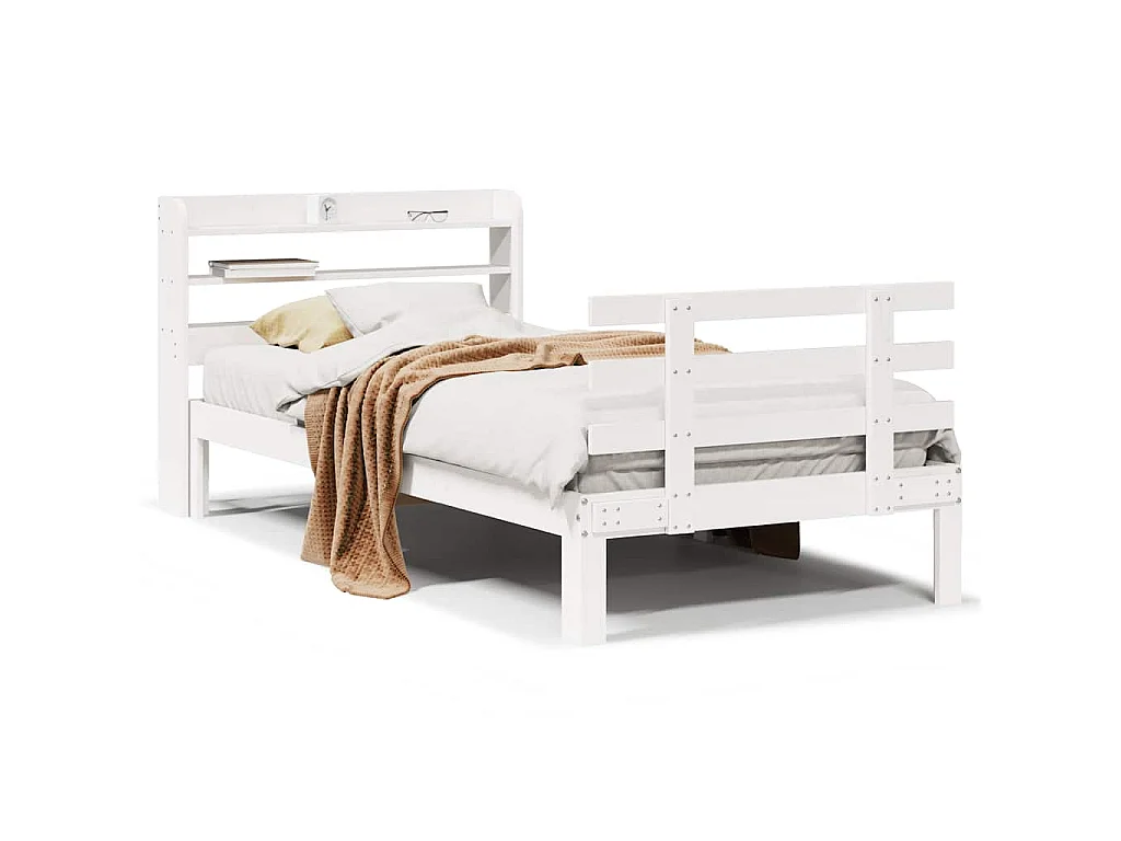 Bedframe met hoofdbord massief grenenhout wit 75x190 cm
