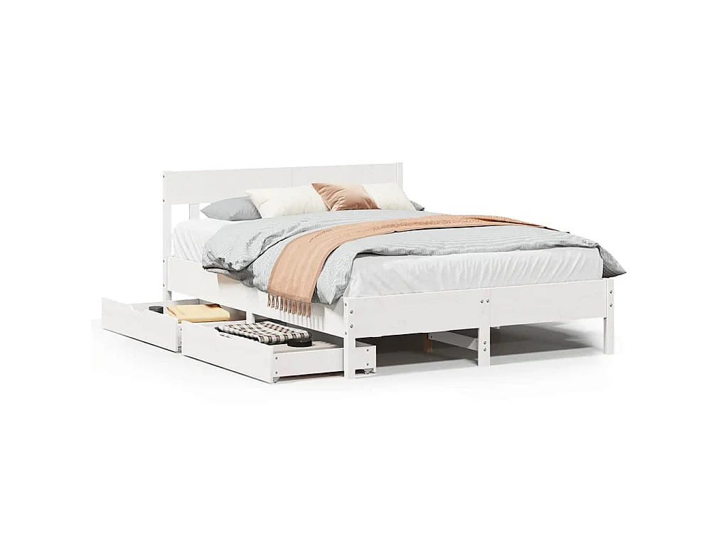 Bedframe zonder matras massief grenenhout wit 135x190 cm