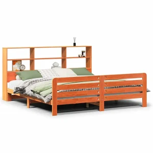 Bedframe zonder matras massief grenenhout wasbruin 200×200 cm