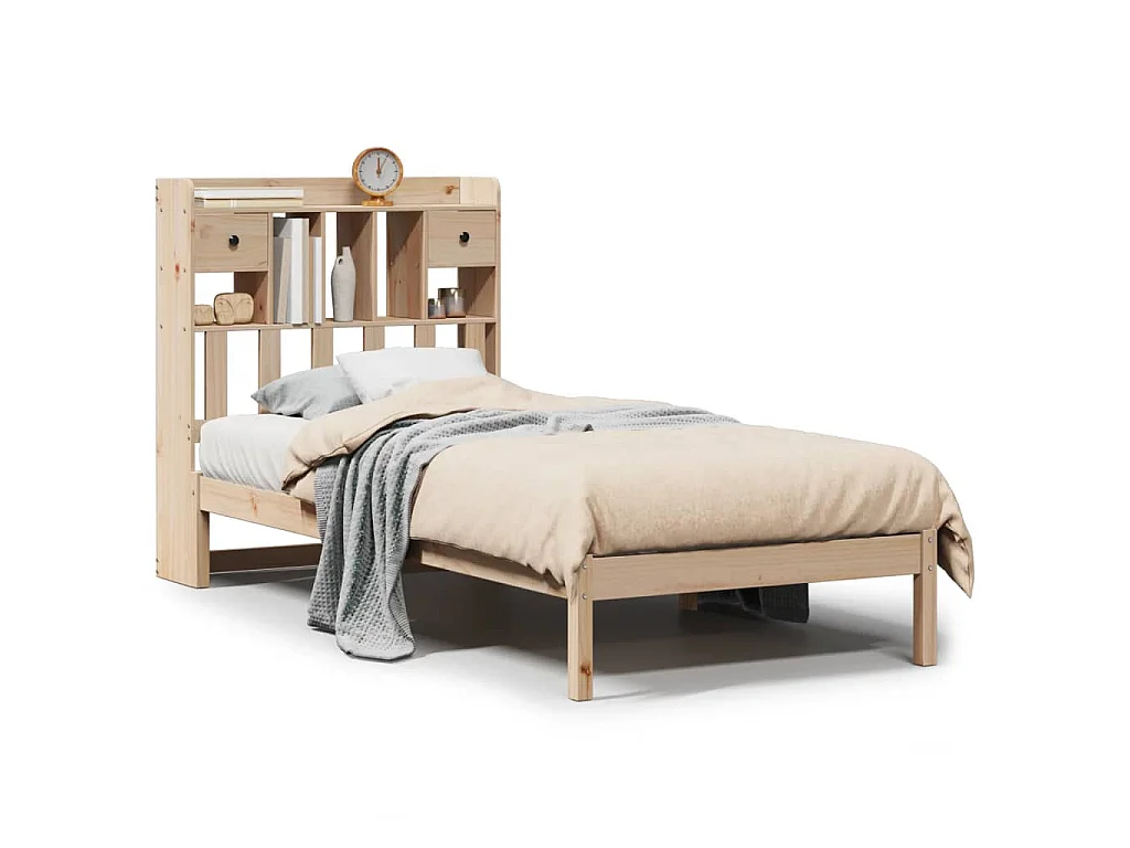 Bed met boekenkast zonder matras massief grenenhout 90x200 cm