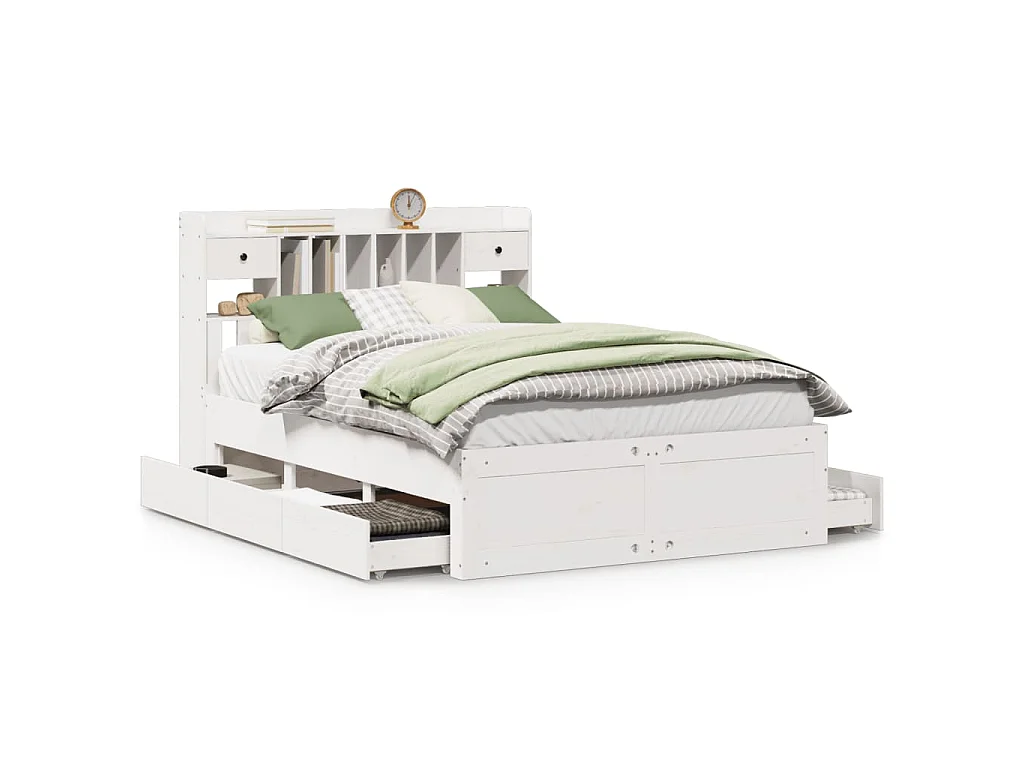 Bed met boekenkast zonder matras grenenhout wit 140x190 cm