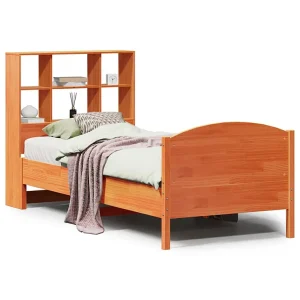 Bed met boekenkast zonder matras grenenhout wasbruin 100×200 cm