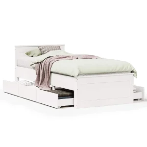 Bedframe met hoofdbord zonder matras grenenhout wit 90×190 cm Bedframe met hoofdbord zonder matras grenenhout wit 90×190 cm