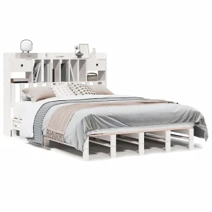 Bed met boekenkast zonder matras grenenhout wit 150×200 cm Bed met boekenkast zonder matras grenenhout wit 150×200 cm