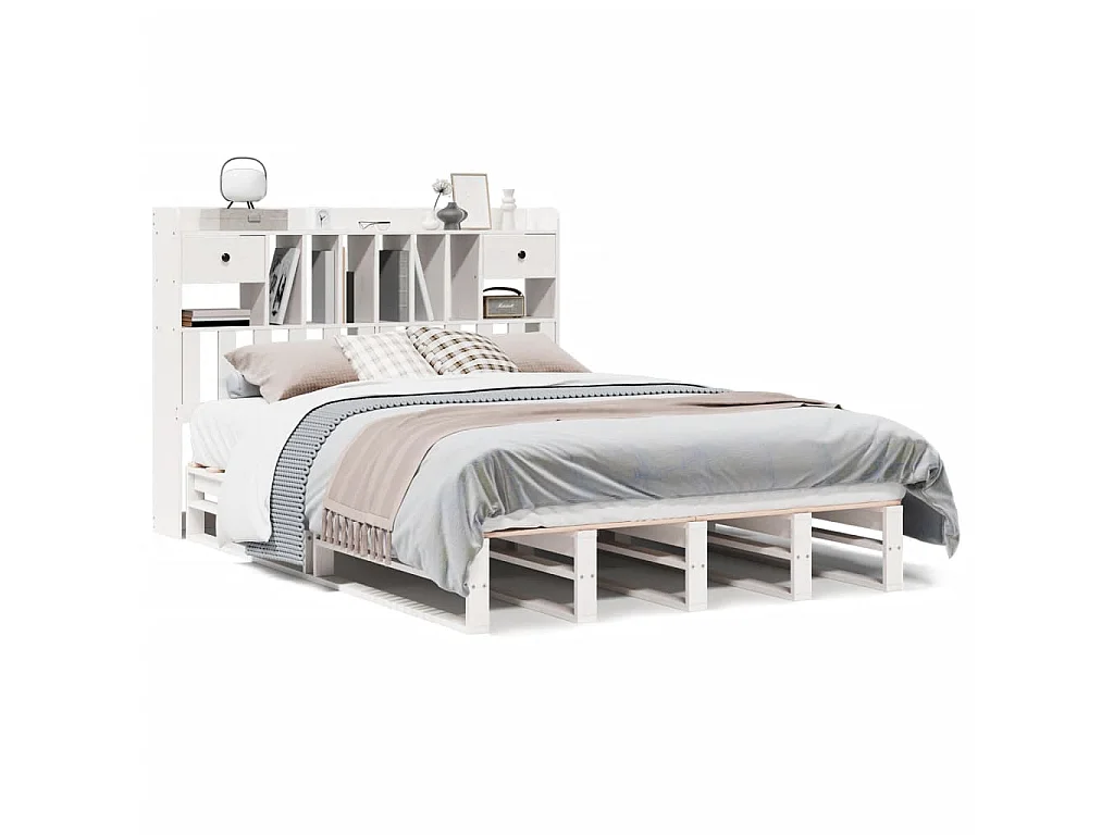 Bed met boekenkast zonder matras grenenhout wit 150x200 cm