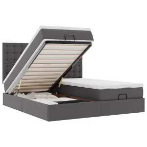 Bed poef met matrassen en LED's 180x200cm kunstleer grijs Bed poef met matrassen en LED's 180x200cm kunstleer grijs