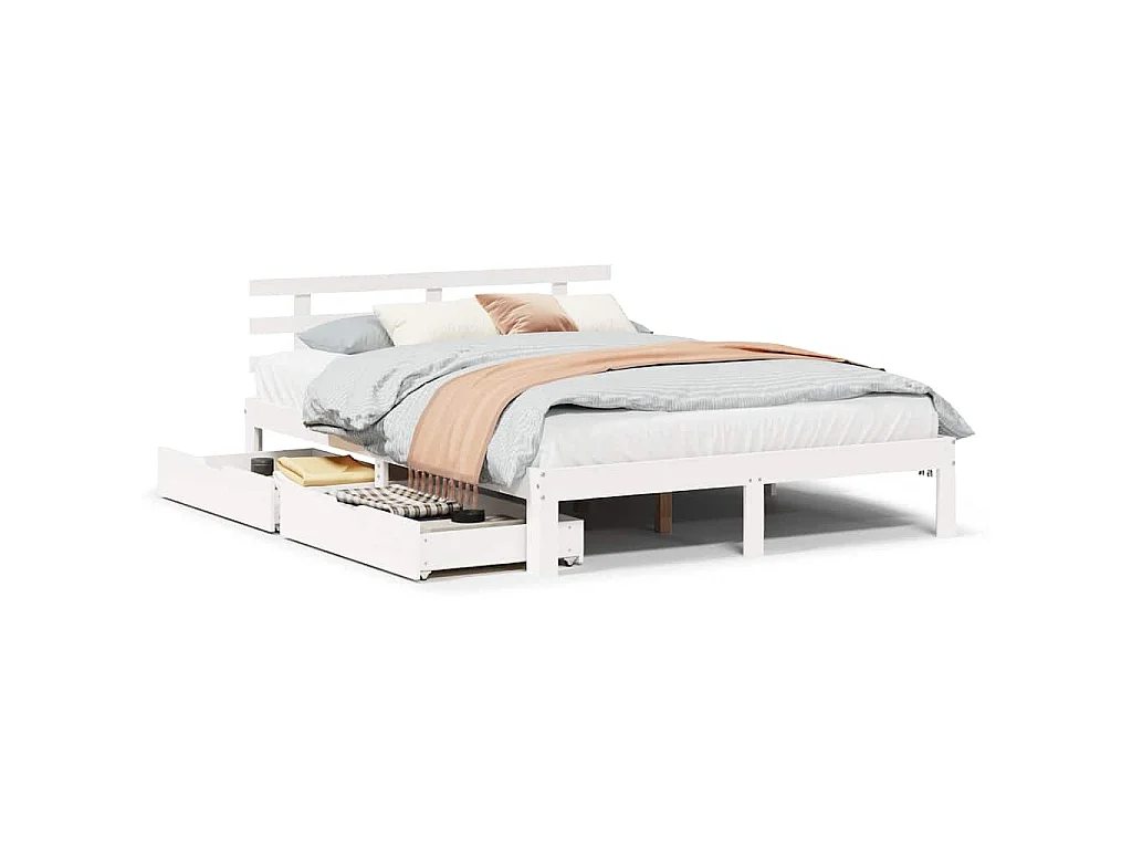 Bedframe met lades massief grenenhout wit 160x200 cm