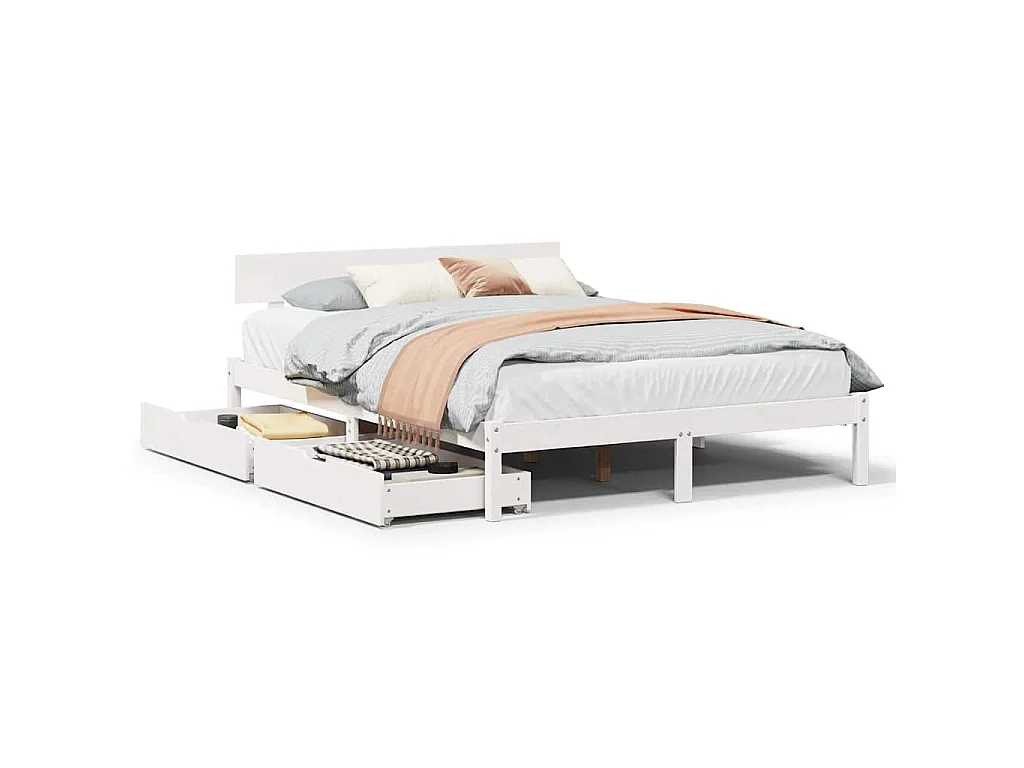 Bedframe zonder matras massief grenenhout wit 120x200 cm