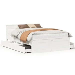 Bedframe zonder matras met hoofdbord grenenhout wit 140×200 cm Bedframe zonder matras met hoofdbord grenenhout wit 140×200 cm