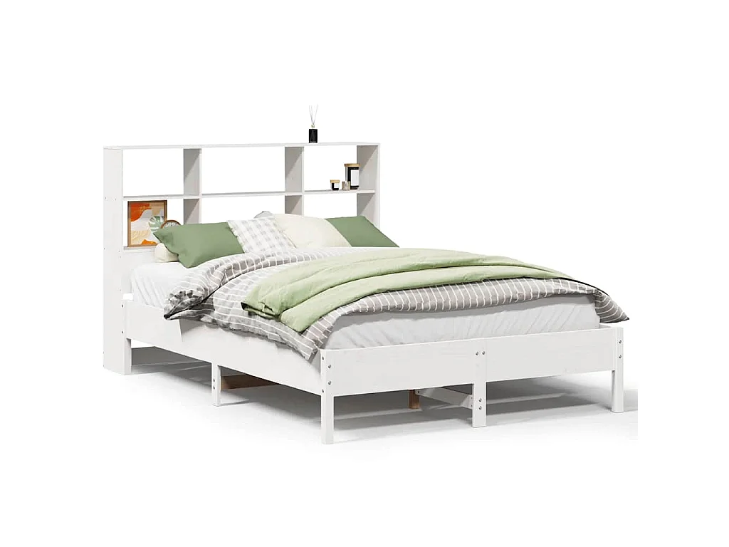 Bed met boekenkast zonder matras grenenhout wit 140x190 cm