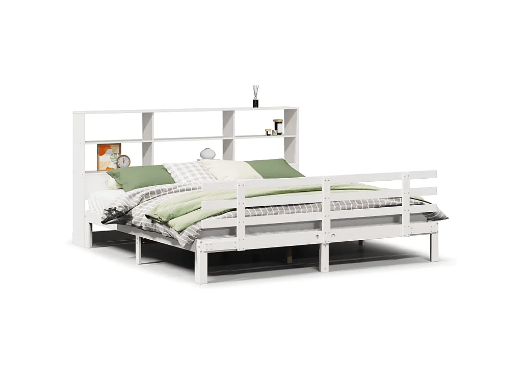 Bed met boekenkast zonder matras grenenhout wit 180x200 cm