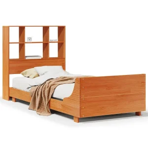 Bedframe zonder matras massief grenenhout wasbruin 75×190 cm Bedframe zonder matras massief grenenhout wasbruin 75×190 cm