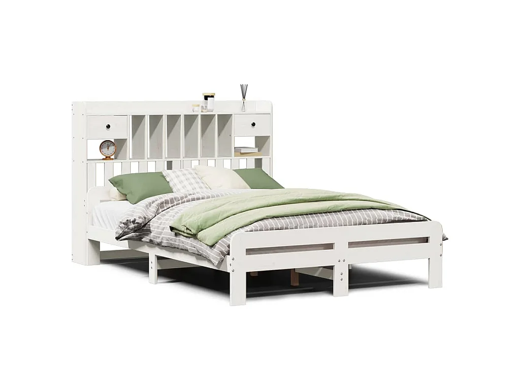 Bed met boekenkast zonder matras grenenhout wit 140x200 cm