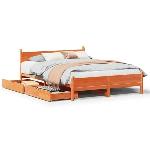 Bedframe zonder matras massief grenenhout wasbruin 150×200 cm