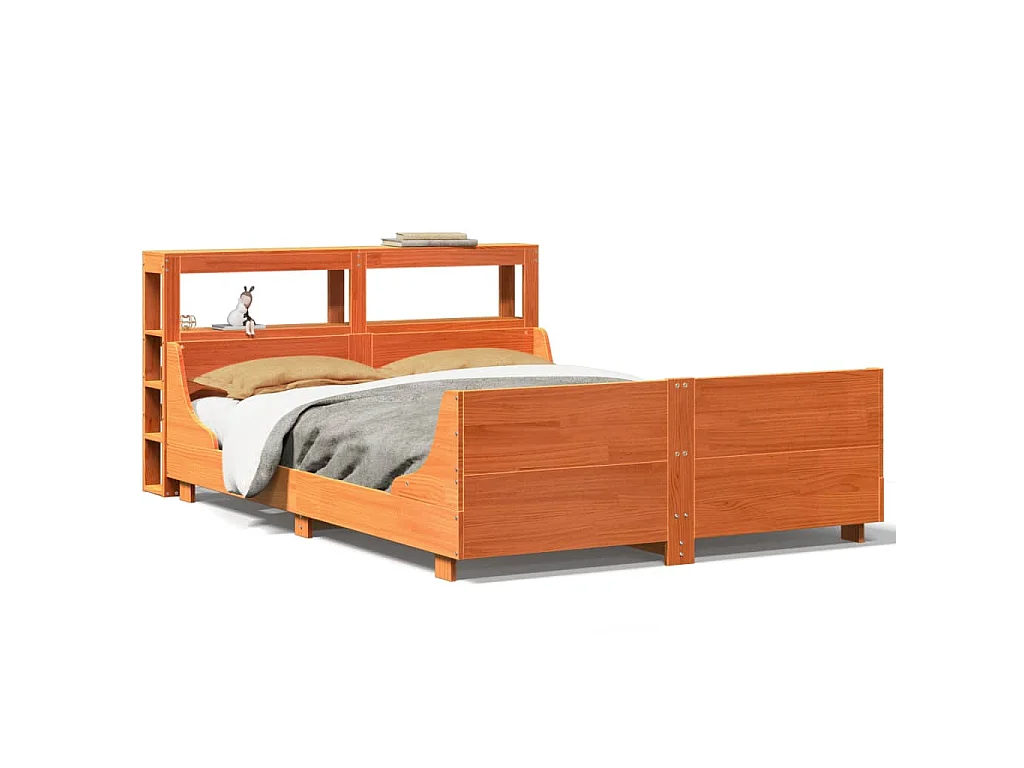 Bed met matras massief grenenhout wasbruin 140x190 cm