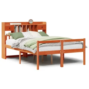 Bed met boekenkast zonder matras grenenhout wasbruin 150×200 cm