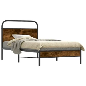 Bedframe zonder matras bewerkt hout gerookt eiken 100×190 cm Bedframe zonder matras bewerkt hout gerookt eiken 100×190 cm
