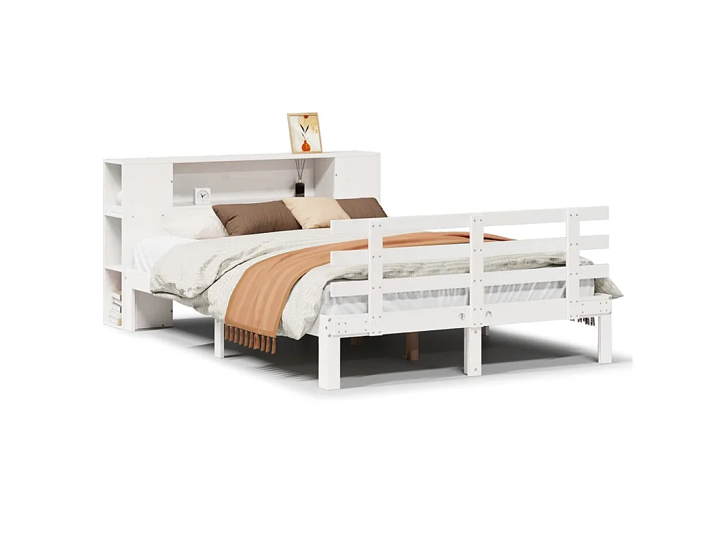 Bed met boekenkast zonder matras grenenhout wit 150x200 cm
