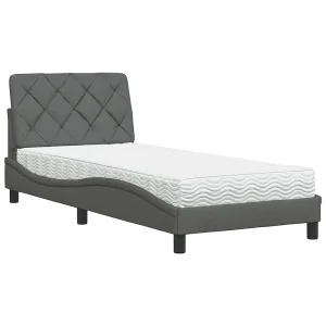 Bed met matras stof donkergrijs 90×200 cm Bed met matras stof donkergrijs 90×200 cm