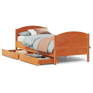 Bedframe zonder matras massief grenenhout wasbruin 75×190 cm Bedframe zonder matras massief grenenhout wasbruin 75×190 cm