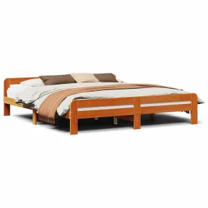 Bedframe zonder matras massief grenenhout wasbruin 200×200 cm