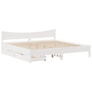 Bedframe met lades massief grenenhout wit 200×200 cm Bedframe met lades massief grenenhout wit 200×200 cm