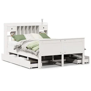 Bed met boekenkast zonder matras grenenhout wit 150×200 cm Bed met boekenkast zonder matras grenenhout wit 150×200 cm