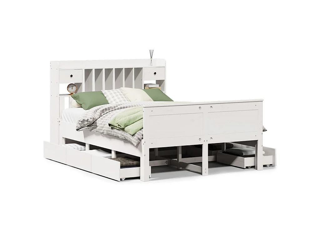 Bed met boekenkast zonder matras grenenhout wit 150x200 cm
