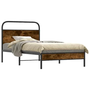 Bedframe zonder matras bewerkt hout gerookt eiken 107×203 cm Bedframe zonder matras bewerkt hout gerookt eiken 107×203 cm