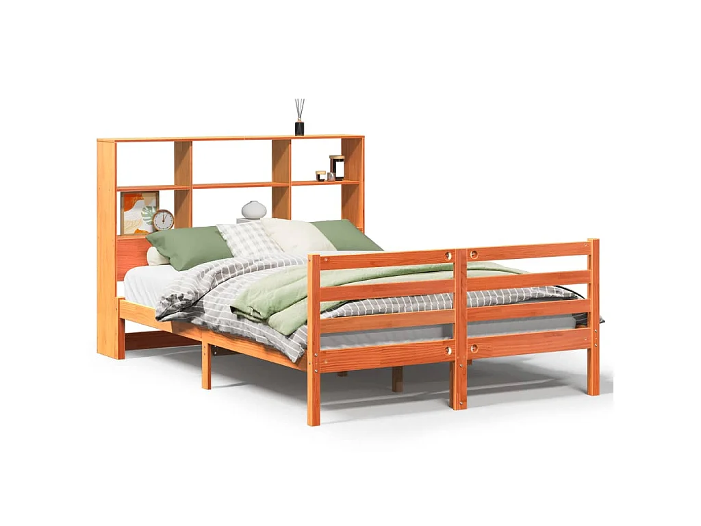 Bed met boekenkast zonder matras hout wasbruin 150x200 cm