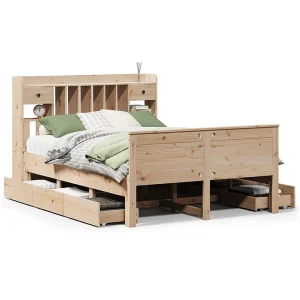 Bed met boekenkast zonder matras massief grenenhout 140×190 cm Bed met boekenkast zonder matras massief grenenhout 140×190 cm