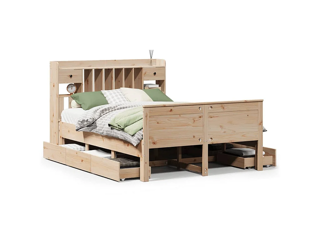 Bed met boekenkast zonder matras massief grenenhout 140x190 cm