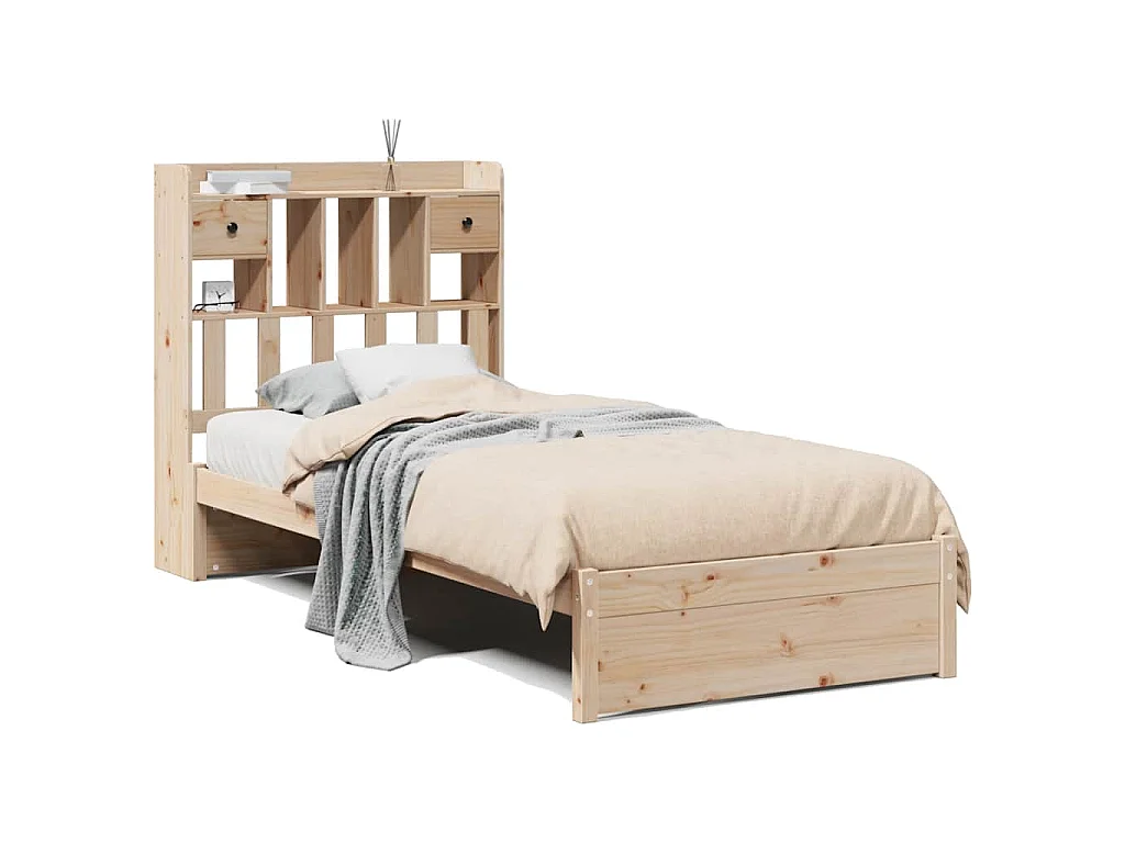 Bed met boekenkast zonder matras massief grenenhout 75x190 cm