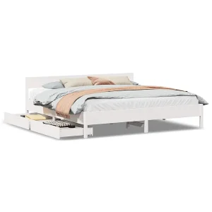 Bedframe zonder matras massief grenenhout wit 160×200 cm