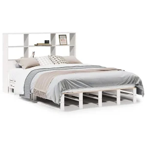 Bed met boekenkast zonder matras massief hout wit 140×200 cm Bed met boekenkast zonder matras massief hout wit 140×200 cm