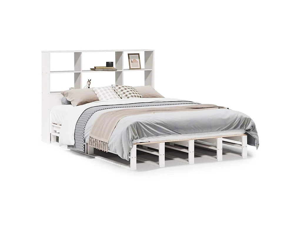 Bed met boekenkast zonder matras massief hout wit 140x200 cm