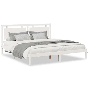 Bedframe extra lang zonder matras massief hout wit 200×210 cm Bedframe extra lang zonder matras massief hout wit 200×210 cm