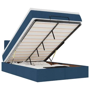 Bed poef met matras en LED's 120×200 cm stof blauw Bed poef met matras en LED's 120×200 cm stof blauw