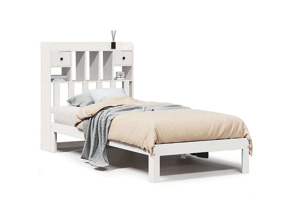 Bed met boekenkast zonder matras grenenhout wit 75x190 cm