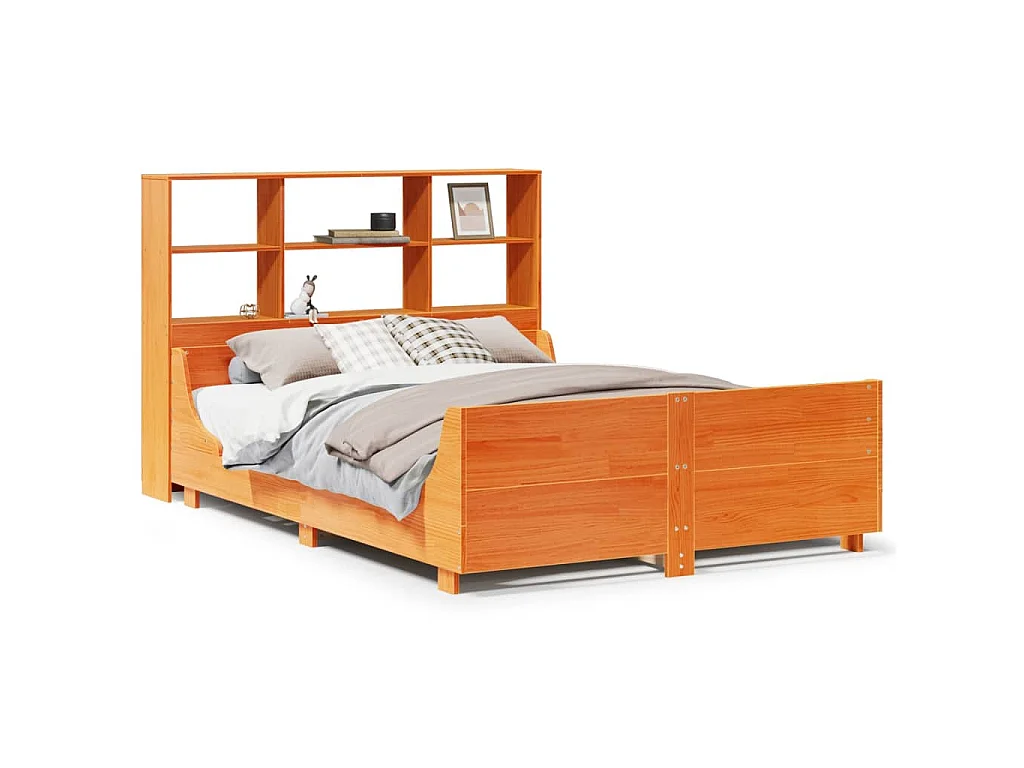 Bed met boekenkast zonder matras hout wasbruin 150x200 cm
