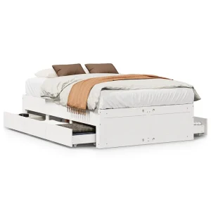 Bedframe zonder matras met lades grenenhout wit 135×190 cm Bedframe zonder matras met lades grenenhout wit 135×190 cm